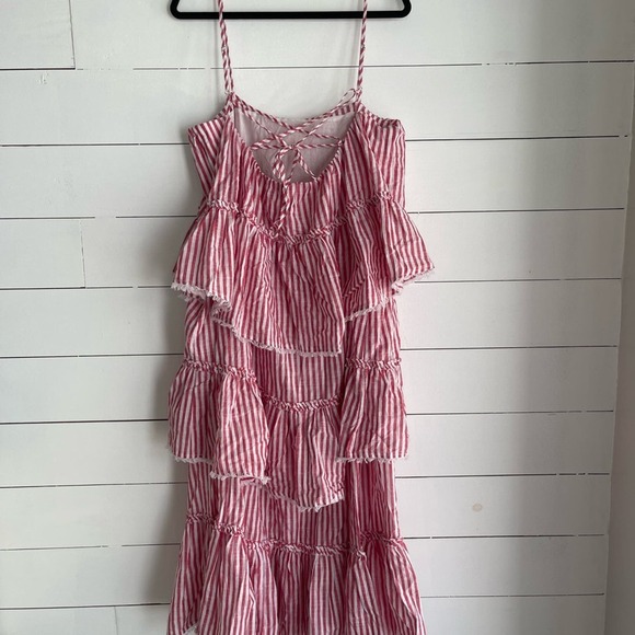 NWT CINQ À SEPT Avva tiered striped cotton midi dress Size 14 - Picture 6 of 10